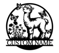 MetallicOne Custom Llama Alpaca Metal Wall Art, Personalized Alpaca Farm Name Sign, Funny Animal Barn Decor, Home Decor, Rustic Nursery Room Art, Western Farmhouse Wall Hanging (Style-8)