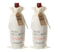 METALLIXITY 2 Set Wine Gift Bag, Linen Wine Bottle Bags with Drawstrings and Blank Blessing Card Retirement Gift for Wedding Birthday Christmas Travel Party Home Storage, Beige