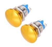 METALLIXITY 2PCS 3A 16MM 5/8" Momentary Mushroom Head Push Button Switch 12V 24V 120V 250V AC Gold 1NO Waterproof IP65 SPST Domed Round 2 Screw Foot Button Switch