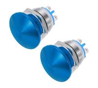 METALLIXITY 2PCS 3A 19MM 3/4" Momentary Mushroom Head Push Button Switch 12V 24V 120V 250V AC Blue 1NO Waterproof IP65 SPST Domed Round 2 Screw Foot Button