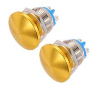 METALLIXITY 2PCS 3A 19MM 3/4" Momentary Mushroom Head Push Button Switch 12V 24V 120V 250V AC Gold 1NO Waterproof IP65 SPST Domed Round 2 Screw Foot Button