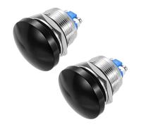 METALLIXITY 2PCS 3A 22MM 7/8" Momentary Mushroom Head Push Button Switch 12V 24V 120V 250V AC Black 1NO Waterproof IP65 SPST Domed Round 2 Screw Foot Switch