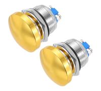 METALLIXITY 2PCS 3A 22MM 7/8" Momentary Mushroom Head Push Button Switch 12V 24V 120V 250V AC Gold 1NO Waterproof IP65 SPST Domed Round 2 Screw Foot Button Switch