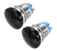 METALLIXITY 2PCS 5A 19MM 3/4" Momentary Mushroom Head Push Button Switch 12V 24V 120V 250V AC Black 1NO Waterproof IP65 SPST Domed 2 Screw Foot Button