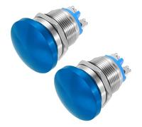 METALLIXITY 2PCS 5A 19MM 3/4" Momentary Mushroom Head Push Button Switch 12V 24V 120V 250V AC Blue 1NO Waterproof IP65 SPST Domed Round 2 Screw Foot Button Switch