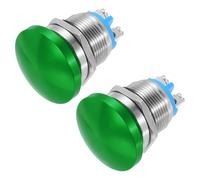 METALLIXITY 2PCS 5A 19MM 3/4" Momentary Mushroom Head Push Button Switch 12V 24V 120V 250V AC Green 1NO Waterproof IP65 SPST Domed Round 2 Screw Foot Button