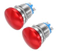 METALLIXITY 2PCS 5A 19MM 3/4" Momentary Mushroom Head Push Button Switch 12V 24V 120V 250V AC Red 1NO Waterproof IP65 SPST Domed Round 2 Screw Foot Switch