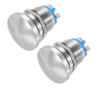 METALLIXITY 2PCS 5A 19MM 3/4" Momentary Mushroom Head Push Button Switch 12V 24V 120V 250V AC Silver 1NO Waterproof IP65 SPST Self-resetting Domed Round 2 Screw Foot Button