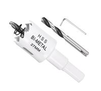 METALLIXITY Bi-Metal Hole Saw 1-1/16", M42 HSS Circular Head 27mm Hole Cutter with 2 Pilot Drill Bits - for Stainless Steel Hard Steel Sheet, White