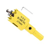 METALLIXITY Bi-Metal Hole Saw 1-1/16", M42 HSS Circular Head 27mm Hole Cutter with Center Drill Bit - for Stainless Steel Hard Steel Sheet, Yellow