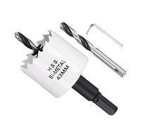 METALLIXITY Bi-Metal Hole Saw 1-11/16", M42 HSS Circular Head 43mm Hole Cutter with 2 Pilot Drill Bits - for Thick Stainless Steel Hard Steel Sheet, White