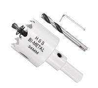 METALLIXITY Bi-Metal Hole Saw 1-11/32", M42 HSS Circular Head 34mm Hole Cutter with 2 Pilot Drill Bits - for Thick Stainless Steel Hard Steel Sheet, White