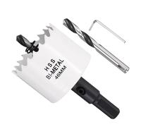 METALLIXITY Bi-Metal Hole Saw 1-13/16", M42 HSS Circular Head 46mm Hole Cutter with 2 Pilot Drill Bits - for Thick Stainless Steel Hard Steel Sheet, White