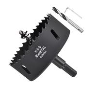 METALLIXITY Bi-Metal Hole Saw 3-3/8", M42 HSS Circular Head 86mm Hole Cutter with 2 Pilot Drill Bits - for Thick Stainless Steel Hard Steel Sheet, Black