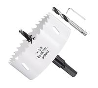 METALLIXITY Bi-Metal Hole Saw 3-3/8", M42 HSS Circular Head 86mm Hole Cutter with 2 Pilot Drill Bits - for Stainless Steel Hard Steel Sheet, White