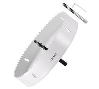 METALLIXITY Bi-Metal Hole Saw 7-3/8", M42 HSS Circular Head 187mm Hole Cutter with 2 Pilot Drill Bits - for Thick Stainless Steel Hard Steel Sheet, White