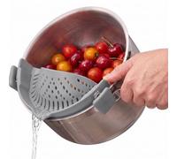 METALLIXITY Clip-On Strainer Silicone, Heat Resistant 3.1x8.6 Slender Style/Grey | Clip-On Strainer, Kitchen Gadgets for All Pots Pans Bowls Cooking Colander for Pasta Meat Vegetables Fruit