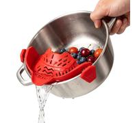 METALLIXITY Clip-On Strainer Silicone, Heat Resistant 4.7x8.9 W-Shaped Mesh/Red | Clip-On Strainer, Kitchen Gadgets for All Pots Pans Bowls Cooking Colander for Pasta Meat Vegetables Fruit