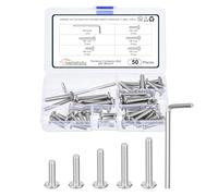 METALLIXITY Flat Head Hex Socket Cap Screws Bolts(M6-1x20/25/30/35/40) 50Pcs, with Wrench Steel Hex Socket Furniture Bolts Screws - for Furniture Woodworking Project, Silver Tone
