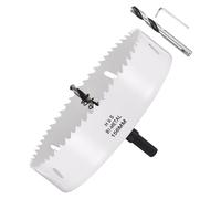 METALLIXITY Hole Saw 156mm Bi-Metal M42 High Speed Steel 6-1/8" Hole Cutter with 2 Pilot Drill Bits - for Metal Wood Plastic Plate PVC Board, White