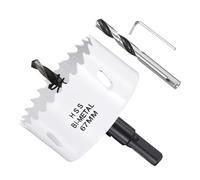 METALLIXITY Hole Saw 67mm Bi-Metal M42 High Speed Steel 2-5/8" Hole Cutter with 2 Pilot Drill Bits - for Metal Wood Plastic Plate PVC Board, White