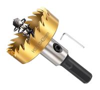 METALLIXITY Hole Saw Kit 42mm (1-21/32"), 4341 High Speed Steel Hole Cutter with Center Drill Bit, Hex Key and Spring - for Soft Metal, Wood, Plastic, Plasterboard, PVC Boards,Gold
