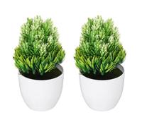 METALLIXITY Mini Potted Decorative Fake Plants 2Pcs, Small Artificial Desk Plants Artificial Pine Needle Pineapple Plant - for Home Bedroom Bathroom Office Shelf Table Decoration, White-Green