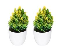 METALLIXITY Mini Potted Decorative Fake Plants 2Pcs, Small Artificial Desk Plants Artificial Pine Needle Pineapple Plant - for Home Bedroom Bathroom Office Shelf Table Decoration, Yellow