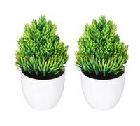 METALLIXITY Mini Potted Decorative Fake Plants 2Pcs, Small Artificial Desk Plants Artificial Pine Needle Pineapple Plant - for Home Bedroom Bathroom Office Shelf Table Decoration, Green