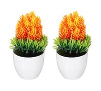 METALLIXITY Mini Potted Decorative Fake Plants 2Pcs, Small Artificial Desk Plants Artificial Pine Needle Pineapple Plant - for Home Bedroom Bathroom Office Shelf Table Decoration, Orange