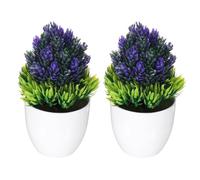 METALLIXITY Mini Potted Decorative Fake Plants 2Pcs, Small Artificial Desk Plants Artificial Pine Needle Pineapple Plant - for Home Bedroom Bathroom Office Shelf Table Decoration, Purple