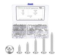 METALLIXITY Phillips Pan Head Self Tapping Screw #6 182Pcs 304 SS | 304 SS Self Drilling Screw for Metal Wood Plastic with Bit, for Cabinet Wall Shutter Plate Rock Furniture, Black