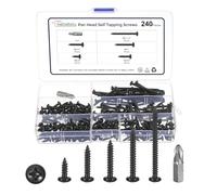METALLIXITY Phillips Pan Head Self Tapping Screw #6 240Pcs 304 SS | 304 SS Self Drilling Screw for Metal Wood Plastic with Bit, for Cabinet Wall Shutter Plate Rock Furniture, Black