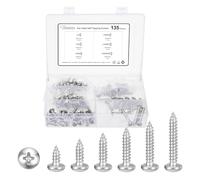METALLIXITY Phillips Pan Head Self Tapping Screw M6 135Pcs | 304 SS Self Tapping Screw Assortment Kit for Metal Wood Plastic, for Cabinet Wall Shutter Plate Rock Furniture, Silver Tone