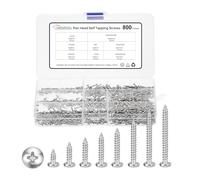 METALLIXITY Phillips Pan Head Self Tapping Screws(M2) 800Pcs, Carbon Steel Self Drilling Screw Assortment Kit for Metal Wood Plastic, for Cabinet Wall Shutter Plate Rock Furniture, Silver tone