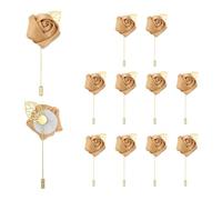 METALLIXITY Rose Boutonnieres Pins 12Pcs with Hard Box Champagne