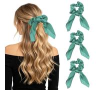 METALLIXITY Scrunchie with Bow 3Pcs Satin Elastic Hair Ties Lake Blue | Cute Scarf Scrunchies, Knotted Ribbon Bunny Ear Hair Bow Band Accessories, Ponytail Holders for Women Daily Wear