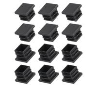 METALLIXITY Square Tube End Cap(19 x 19mm) 12Pcs, Plastic Plugs Insert End Caps Pipe Cap Cover Threaded End Blanking Caps Protector - for Square Tube Fence Furniture Table Chair Legs, Black