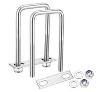METALLIXITY U Bolts 2Set (M10x50x120mm), Square U Bolt Kits 304 Stainless Steel with Nylon Lock Nut Washers Plates - for Construction, Pipe, Trailer, Automotive, Leaf Spring Fastener
