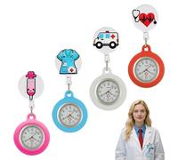 MetalNuts Nurses Fob Watch - 4 Pcs Retractable Clip-on Nurse Watch with Luminous Hands and Silicone Cover, Fob Watches for Nurses, Women’s Hanging Pocket Timepiece for Hospital, Clinic & Night Shift