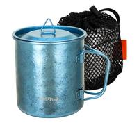 MetalPeak Titanium Water Cup 450ml Titanium Pot with Lid Ultralight Portable Foldable Handle Camping Tea Coffee Mug for Outdoor Backpacking Hiking Picnic Drinkware (Blue)