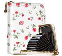 METALPHA Credit Card Holder for Women, Aesthetic RFID Blocking Zippered Small Credit Card Wallet, Cute Mini Leather ID Cardholder Wallets, Strawberry Orchard, Small Credit Card for Women With Print