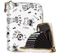 METALPHA Credit Card Holder for Women, Aesthetic RFID Blocking Zippered Small Credit Card Wallet, Cute Mini Leather ID Cardholder Wallets, Doodle Puppy, Small Credit Card for Women With Print and