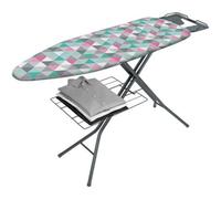 Metaltex Antares Ironing Board - Height Adjustable with Iron Rest and Underboard Linen Shelf- Perfect for Clothes, Bedding, Sheets and Home Essentials - Triangles, 114 x 89 x 38 Centimetres