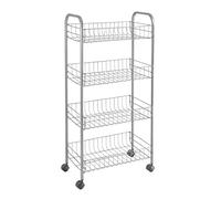 Metaltex Ascona 4-Tier Rolling Cart - Multipurpose Storage Cart for Home including Kitchen, Bathroom, Office and Garage - Polytherm Silver, 42 x 23 x 84 Centimetres