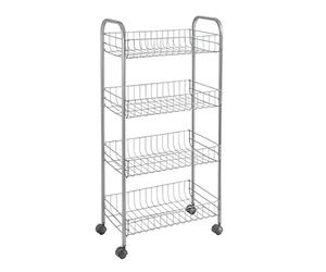 Metaltex Ascona 4-Tier Rolling Cart - Multipurpose Storage Cart for Home including Kitchen, Bathroom, Office and Garage - Polytherm Silver, 42 x 23 x 84 Centimetres