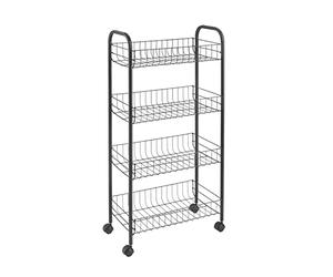 Metaltex Ascona 4-Tier Trolley with Wheels - Multipurpose Storage Cart for Home including Kitchen, Bathroom, Office, and Garage - Polytherm Lava, 41 x 23 x 84 Centimetres, Black