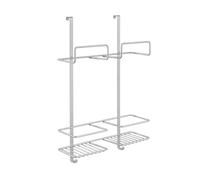Metaltex Broomy Over-the-door Cleaning Supplies Organiser - Space-saving Hanging Storage Shelf for Kitchens, Laundry Rooms and Bathrooms - Polytherm Silver, 46 x 30 x 12 Centimetres
