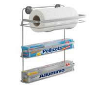 Metaltex Eureka 3-Tier Kitchen Rolls Holder, Silver