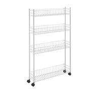 Metaltex Fino 4-Tier Extra-Slim Trolley with Wheels - Multipurpose Storage Cart for Small Spaces in The Home Including Kitchen, Bathroom, Office and Laundry - White, 58 X 16 X 95 Centimetres